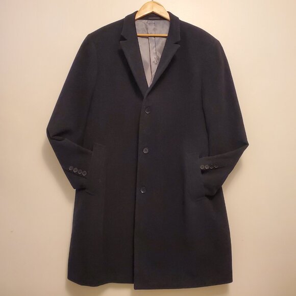 Calvin Klein Men’s Plaza Wool-Cashmere Blend Overcoat Trench Coat Black - 44L